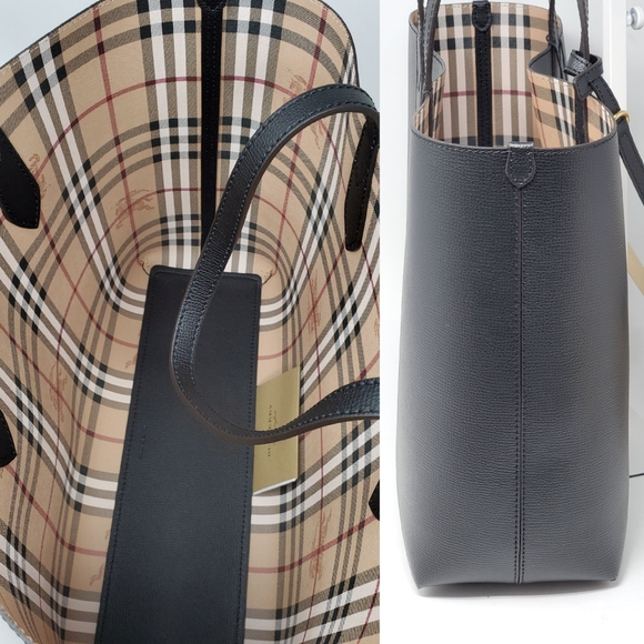 💯 Auth Burberry Reversible Black & Beige Tote Bag - Picture 5 of 8